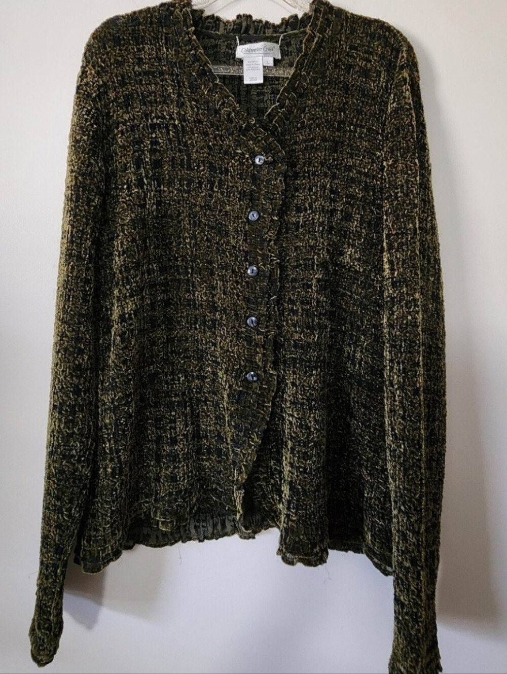 Coldwater Creek Moss Green Chenille Cardigan Goblincore Cottagecore Earthy Large